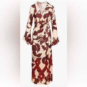 Johanna Ortiz Elegant pink and Brown Floral Wrap Dress - size 2
